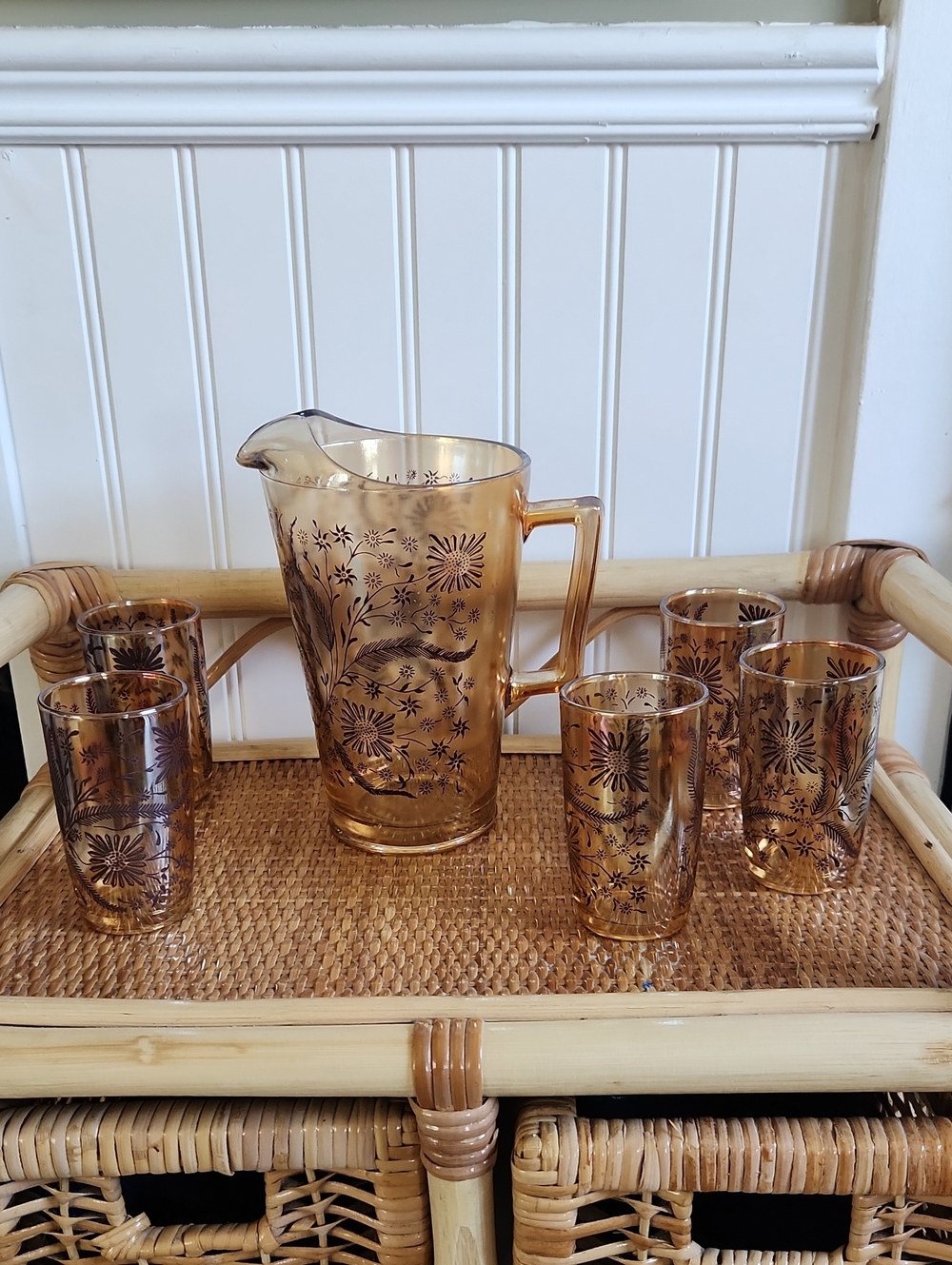 Vintage Jeannette Marigold Carnival  Glass Set